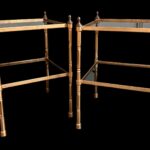 Pair of bronze & mirror top faux bamboo Side Tables or sofa ends