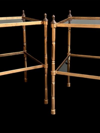 Pair of bronze & mirror top faux bamboo Side Tables or sofa ends