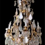 Chandelier Signed Maison Mottheau In Cage Form In Gilt Bronze And Cut Glass
